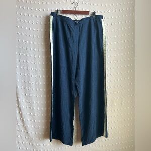 J. Crew‎ Stratus Side - Stripe Pant Textured Satin Sz 18 Navy